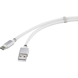 Renkforce USB-kabel USB 2.0 USB-A stekker, USB-C stekker 1.00 m Wit Vergulde steekcontacten TO-6899484