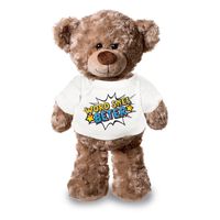 Word snel beter pluche teddybeer knuffel 24 cm met wit t-shirt - thumbnail