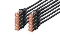 DIGITUS LAN kabel Cat 6 - 0.25m - 10 stuks - RJ45 netwerkkabel - S/FTP afgeschermd - Compatibel met Cat 6A & Cat 7 - Zwart
