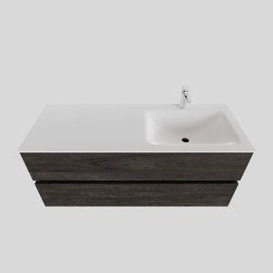 Badkamermeubel Solid Surface BWS Oslo 120x46 cm Rechts Wood Dark Brown (met 1 kraangat)