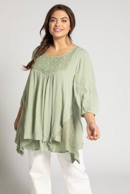 Ulla Popken Tuniek, dubbellaags, puntzoom, 3/4 mouwen - Grote Maten