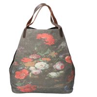 Leather Design Canvas Tote Bag Shopper | Stilleven met Bloemen - thumbnail