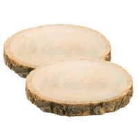 Decoratie boomschijf met schors - 2x - hout - D24 x H2 cm - rond