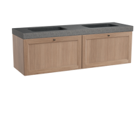 Balmani Lemon zwevend badkamermeubel 180 x 55 cm verweerd eiken met Napoli Due dubbele wastafel in verzoete graniet Balmani Lemon zwevend badkamermeubel 180 x 55 cm verweerd eiken met Napoli Due dubbele wastafel in verzoete graniet