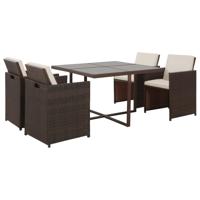 vidaXL 5-delige Tuinset met kussens poly rattan bruin