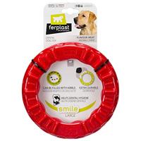 Ferplast Hondenspel, Ring Speelgoed voor Honden, Hondenbrokjesdispenser, van duurzaam materiaal om te kauwen, vleesaroma, voor mondhygiëne hond, SMILE Fitness ring, Spelen voor grote honden, Rood