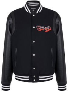 Balmain veste bomber en laine vierge à patch logo - Noir