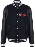 Balmain veste bomber en laine vierge à patch logo - Noir - thumbnail