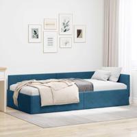 Hoekbedframe Blauw 90 x 200 cm Fluweel en Engineered hout