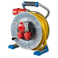 as - Schwabe Xperts K35 Metall-Kabeltrommel 400V – 25 m Verlängerungskabel-Trommel mit 2 Schutzkontakt- und 1 CEE-Steckdose – IP44 – Made in Germany – Silber I 23992