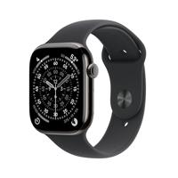 Apple Watch Series 11 GPS + Cellular 46 mm Smartwatch met kast van leisteen titanium, zwart sportbandje (M/L). Slaapscore, conditie bijhouden, gezondheid monitoren, Always‑On display, waterbestendig