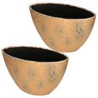 2x stuks bloempot ovale schaal keramiek voor kamerplanten goud 26 x 41 x 20 cm