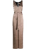 TWINSET leopard-print satin-finish jumpsuit - Tons neutres