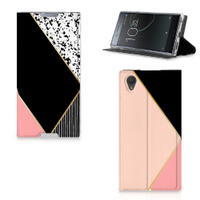 Sony Xperia L1 Stand Case Zwart Roze Vormen - thumbnail