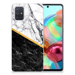 Samsung Galaxy A71 TPU Siliconen Hoesje Marmer Wit Zwart - Origineel Cadeau Man