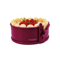 coox Springvorm met glazen bodem diameter 18 cm in donkerrood, bak en direct op de glasplaat serveren en snijden, geen omzetten nodig