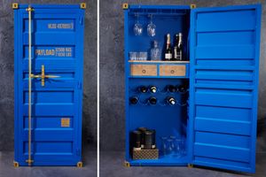 Design barkast container GLOBETROTTER 180cm blauw wijnrek upcycling - 43598