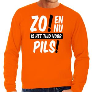 Bellatio Decorations Koningsdag sweater voor heren - tijd voor pils - oranje - bier - feestkleding 2XL  -