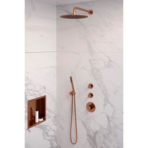 Brauer Copper Edition complete inbouw regendouche met staafhanddouche, gebogen wandarm en hoofddouche 30cm set 4 koper geborsteld PVD