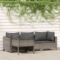 4-delige Loungeset met kussens poly rattan grijs - thumbnail