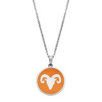 CO88 Collection Zodiac 8CN 26088 Stalen Collier met Hanger - Sterrenbeeld Ram 15 mm - Lengte 42 + 5 cm - Zilverkleurig / Donker Oranje