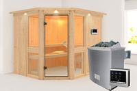 Karibu | Amelia 3 Sauna met Dakkraag | Helderglas Deur | Kachel 9 kW Externe Bediening - thumbnail