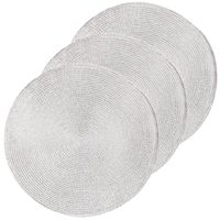 4x Ronde placemats glimmend zilver 38 cm geweven/gevlochten    - - thumbnail