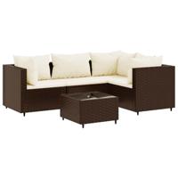 vidaXL 5-delige Loungeset met kussens poly rattan bruin, tuinset, tuinmeubel, terrasset, tuinbank, terrasmeubel, loungebank, loungeset tuin