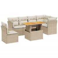 vidaXL 7-delige Loungeset met kussens poly rattan beige, tuinset, tuinmeubel, terrasset, tuinbank, terrasmeubel, loungebank, loungeset tuin