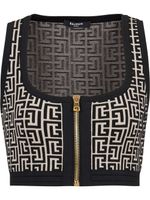 Balmain haut crop à motif monogrammé - Noir