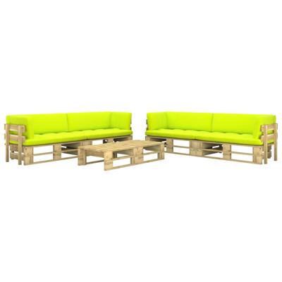 vidaXL 6-delige Loungeset pallet met kussens groen geïmpregneerd hout