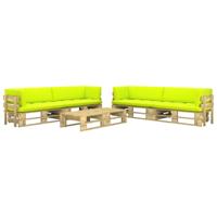 vidaXL 6-delige Loungeset pallet met kussens groen geïmpregneerd hout