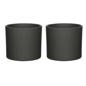 2x testart Bloempot mat donkergrijs keramiek voor kamerplant H14.5 x D17.5 cm