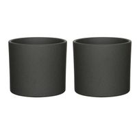 2x testart Bloempot mat donkergrijs keramiek voor kamerplant H14.5 x D17.5 cm