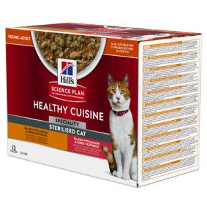 Hill&apos;s Healthy Cuisine Adult Sterilised stoofpotje met kip & groenten, met zalm & groenten multipack kat 2 dozen (24 x 80 g)