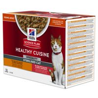 Hill&apos;s Healthy Cuisine Adult Sterilised stoofpotje met kip & groenten, met zalm & groenten multipack kat 1 doos (12 x 80 g)