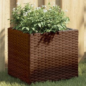 Plantenbak 36x30x32 cm poly rattan bruin