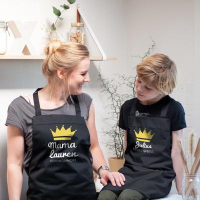 Set schorten bedrukken - Moeder en kind - Zwart