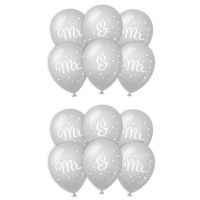 18x stuks Mr. & Mr. huwelijks feest ballonnen - zilver/wit - latex - ca 30 cm - thumbnail