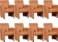 Set van 8 Oranje leren moderne eetkamerfauteuils Elegant - Kenia Leer Rost (oranje leer)