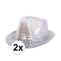 2x Zilveren glitter hoedjes met pailletten   - - thumbnail