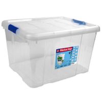 1x Opbergboxen/opbergdozen met deksel 25 liter kunststof transparant/blauw