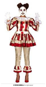 Killer Clown Kostuum Dames Goud/Rood