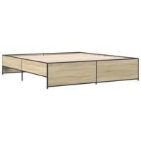 vidaXL Bedframe bewerkt hout metaal sonoma eikenkleurig 200x200 cm, bed, bed ombouw, twijfelaar bed, bedbodem, slaapkamermeubel, 2 persoonsbed