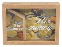 Gifts Amsterdam spaarpot His and Hers 15 x 20 cm hout bruin