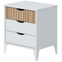 Bricohabitat Nachtkastje, 3 laden, met metalen rails, ABS-poten, wit (artik en natuur), 44 cm