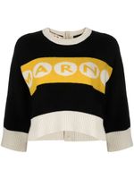 Marni pull crop à logo en intarsia - Noir