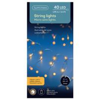 Lumineo Draadverlichting - 40 LEDs - warm wit - timer - 195 cm - op batterijen - zilverdraad   -