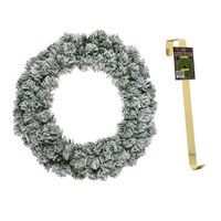 Groen/witte kerstkrans 40 cm Imperial met kunstsneeuw en met gouden hanger