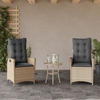 Tuinstoelen 2 st verstelbaar kussens poly rattan gemengd beige